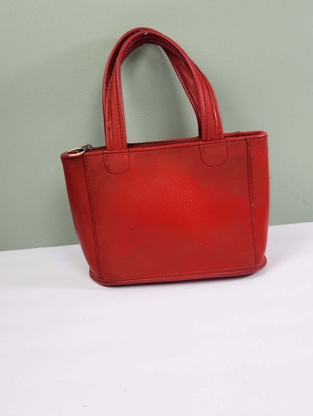 Coach Red Leather Mini Tote Bag Small Handbag Zip Top
